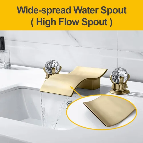Grifo de lavabo de baño generalizado con perilla de cristal, 3 agujeros, cascada, grifo de baño de 8 pulgadas, grifo mezclador de lavabo de montaje