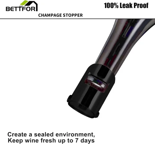 Miniatura 4 de Tapones de champán con protector de champán de acero inoxidable con silicona de grado alimenticio a prueba de fugas que se mantienen frescos, Negro