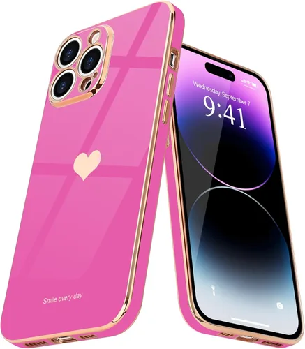 Miniatura 10 de Teageo Funda para iPhone 14 Pro para mujeres y niñas, lindo corazón de amor, chapado de lujo, cubierta trasera suave, protección completa de la Negro