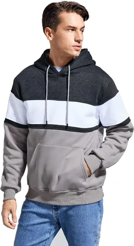 Miniatura 4 de Lulucleaf Sudadera con capucha para hombre, diseño de bloques de color, casual, de vellón, manga larga, con capucha