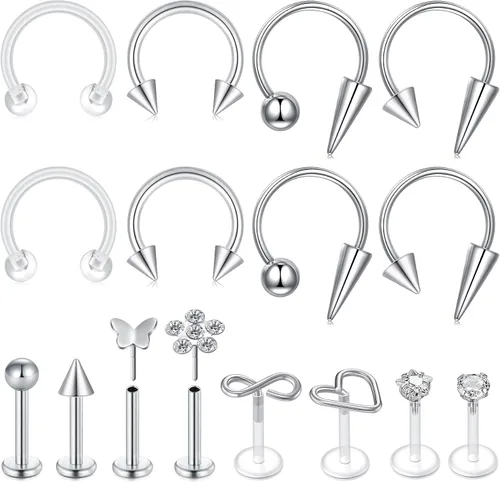Miniatura 13 de Zolure 16g Anillos de labio de herradura, joyería labret, anillo de barra de labio, anillo de pico, joyería de mordida de serpiente, pendientes