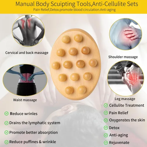Miniatura 5 de Herramientas de masaje de terapia de madera, masajeador de drenaje linfático para moldear el cuerpo, kit de maderoterapia, masajeador de celulitis