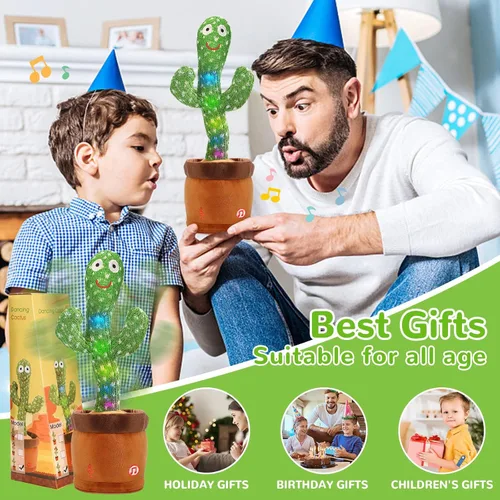 Miniatura 4 de Emoin - Juguete de cactus que baila y habla para bebés, niños y niñas, juguetes de cactus que cantan, imitan, graban y repiten lo que dices