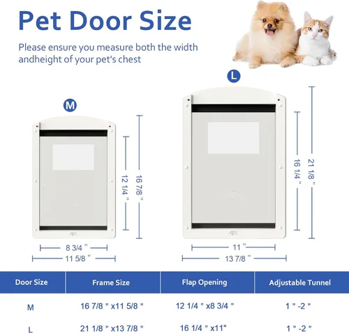Miniatura 6 de Puertas para perros Classicmacher con marco blanco para perros medianos, puerta de mascotas de plástico resistente con panel de cerradura deslizante