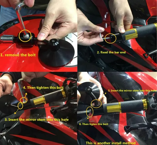 Miniatura 7 de MZS Espejos de extremo de barra redonda 7/8, espejo retrovisor hueco clásico CNC negro compatible con Street Sport Naked Road Bike Cruisers Touring