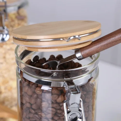 Miniatura 6 de KKC - Tarro hermético de almacenamiento de nueces de vidrio con cuchara (50 onzas / 1.5 litros), recipiente grande para alimentos con tapa de bambú