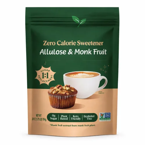 Edulcorante de fruta de monje Allulose – Sustituto de azúcar cero calorías, 28 onzas, reemplazo 1:1, apto para diabéticos cetogénicos, edulcorante