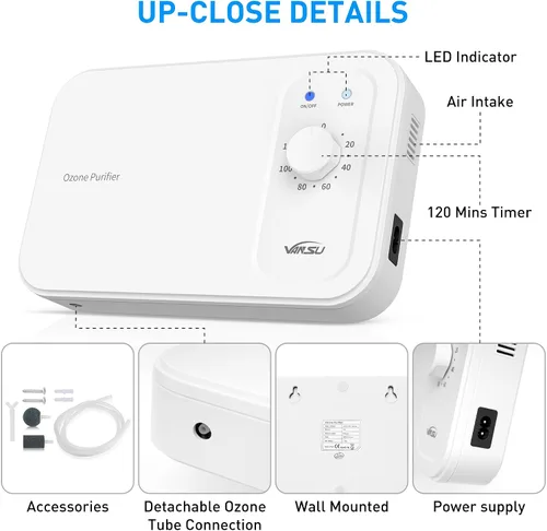 Miniatura 7 de Máquina multiusos de ozono de 800 mg/h,Burbujero de ozono para purificar agua y aire,Ozonador de agua portátil para alimentos F&V Home Hunting Cold