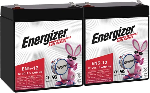 Energizer EN5-12 - 2 unidades - 12 voltios 5 amp hr, batería recargable AGM de plomo ácido sellado de larga duración ideal para uso en puertas de