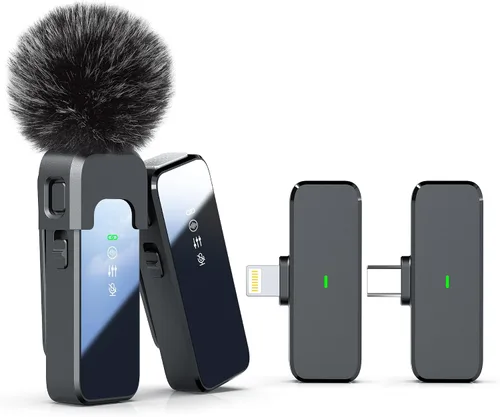 Rythflo Micrófono Lavalier inalámbrico para iPhone Android PC con cancelación de ruido, transmisión de 100 pies, duración de la batería de 18 horas,