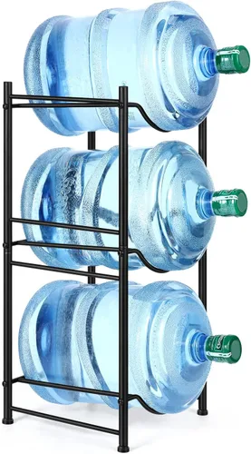 MOOACE Estante para jarra de agua de 3 niveles, soporte desmontable para botellas de agua de 5 galones, estante de almacenamiento, color negro