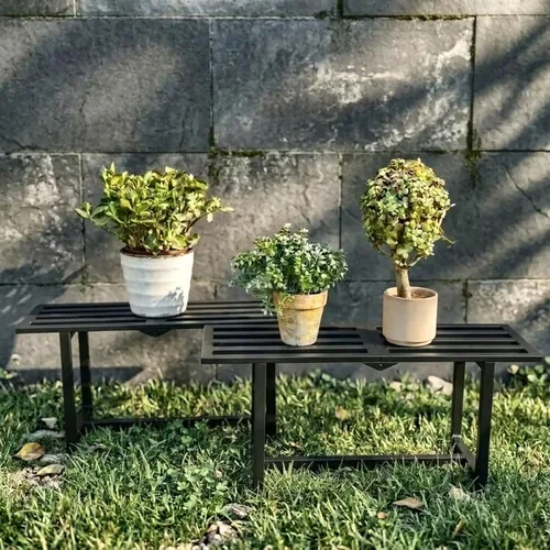 Miniatura 6 de Soporte para plantas para interiores y exteriores, estante plegable de metal para múltiples macetas, banco de listones de mediados de siglo