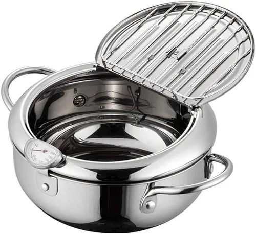 Miniatura 9 de Olla de acero inoxidable para freidora, sartén tempura, control de temperatura, mini olla de pollo con tapa y estante de filtro de aceite extraíble