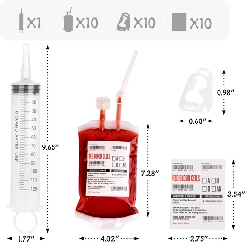 Miniatura 3 de UNIMEIX Paquete de 10 bolsas de sangre de Halloween para bebidas, bolsas de bebida de sangre falsa, bolsas reutilizables para bebidas intravenosas