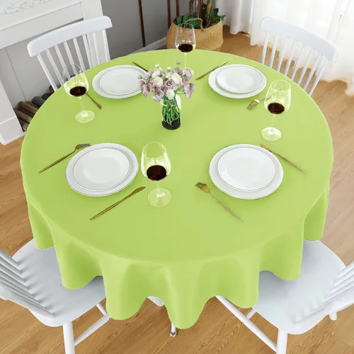 Miniatura 2 de FOLINS&HOME Mantel redondo de poliéster verde manzana de 48 pulgadas impermeable de alta resistencia sin arrugas, tela circular para mesa, a prueba