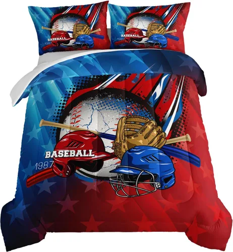 Miniatura 26 de HOSIMA Juego de edredón de béisbol 3D para niños y adolescentes, decoración de dormitorio, juego de edredón negro de béisbol y fuego, juego de ropa