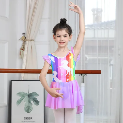 Miniatura 15 de LUOUSE Elegante leotardo de ballet para niñas con falda, mangas con volantes y volantes, perfecto para baile y gimnasia