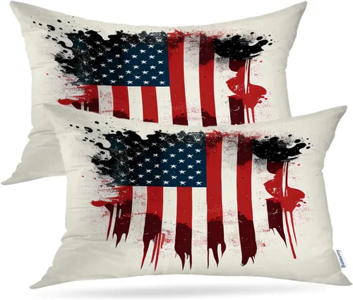 Miniatura 14 de Batmerry American Flag Ink Dot Throw Pillow Covers, Red Blue White Stars Abstract Decorative Pillow Covers Digital Printing Blended for Couch Sofa