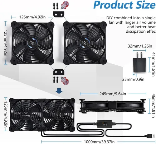 Miniatura 3 de Ventilador de control dual USB de 4.724 in, ventilador de refrigeración portátil de 5 V para receptor de TV de pantalla plana, router, DVR