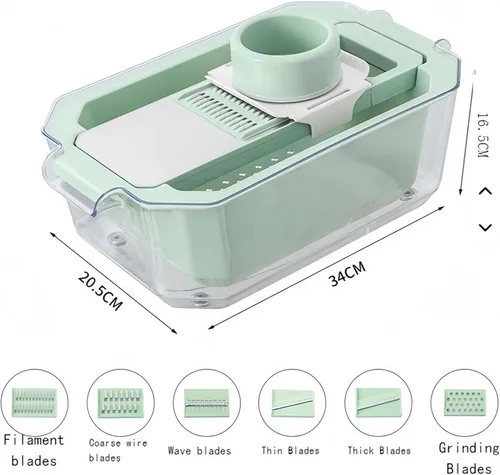Miniatura 7 de Rallador de mandolina con cesta de drenaje, rallador de alimentos con contenedor, triturador de cocina 6 en 1 de acero inoxidable, rallador