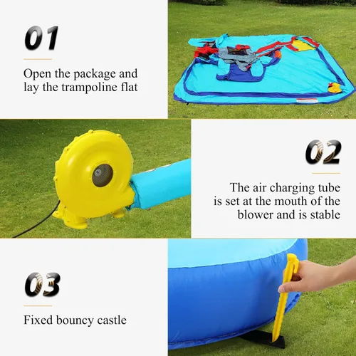 Miniatura 7 de AKEYDIY Toboganes acuáticos inflables, estilo castillo, parque acuático inflable al aire libre con escalada, borde de baloncesto, piscina