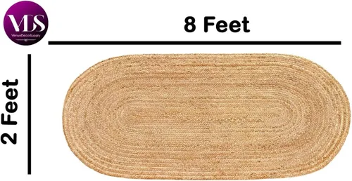 Miniatura 3 de VDS Paquete de 1 alfombra ovalada tejida a mano de yute trenzada de 2 x 8 pies, alfombra reversible natural para decoración del hogar, sala