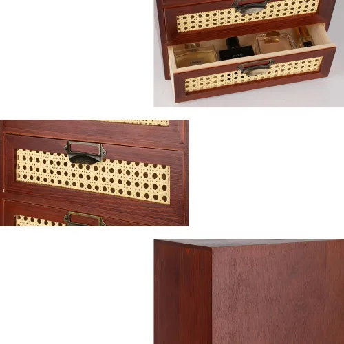 Miniatura 6 de GoooodGift Caja de almacenamiento grande de madera con cajones (gabinete boboticario, marco de ratán, marrón)