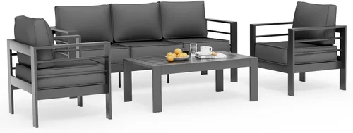 Miniatura 3 de UDPATIO Juego de muebles de aluminio para patio, juego de 4 piezas para conversación al aire libre con fundas impermeables, sofá modular moderno