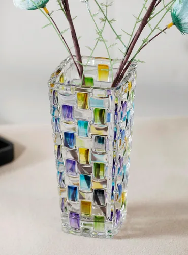 Miniatura 9 de Magcolor Jarrón de vidrio tejido azul pintado a mano - Florero de cristal - 7.7 pulgadas, Florero de vidrio para plantas para arreglos florales