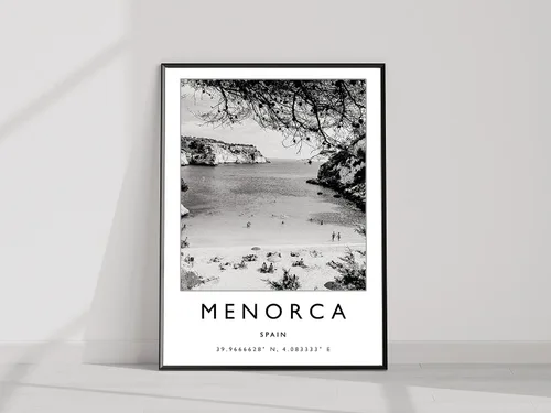 Impresión de viaje de Menorca, póster de viaje de Menorca España, póster de viaje en blanco y negro, decoración de viajes, póster de viaje,