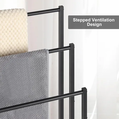 Miniatura 5 de Toallero independiente, toallero de metal de 3 niveles, soporte para manta para dormitorio, soporte de toalla de baño negro, soporte para toallas