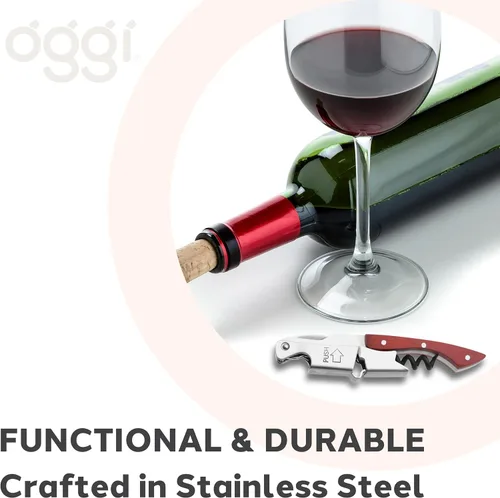 Miniatura 4 de OGGI Abridor de vino – Sacacorchos para camareros con mango de madera – Palanca de doble bisagra Manual Abridor de botellas de vino para camareros