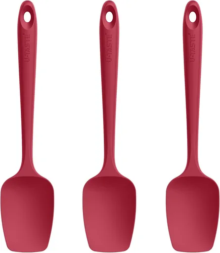 U-Taste Juego de espátulas de cuchara de silicona, 600ºF de alta resistencia al calor, raspador de goma flexible de grado alimenticio, mezcla de Rojo