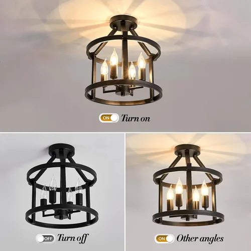 Miniatura 3 de UOFUS 2 paquetes de lámpara de techo semiempotrada estilo granja, lámpara de techo mate con diseño de araña para entrada, vestíbulo, comedor