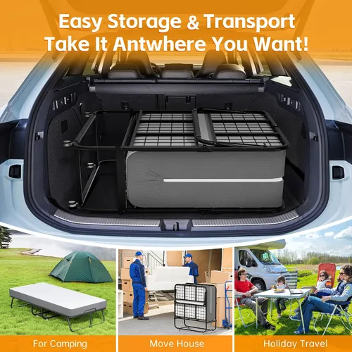 Miniatura 8 de INTERGREAT Cama plegable, cama portátil de tamaño individual de 75 x 38 pulgadas para adultos, camas plegables de metal para huéspedes con ruedas