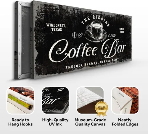 Miniatura 2 de Tailored Canvases Letrero Personalizado para Barra de Café - Arte de Pared en Lienzo Pequeño y Grande Decoración Señalización para Hogar, Cocina