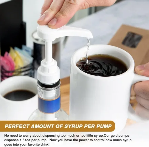Miniatura 3 de 10 piezas de bomba de jarabe de café dorada, compatible con botellas de 750ml/25.4 Oz, bombas dispensadoras de jarabe excelentes para mezclas