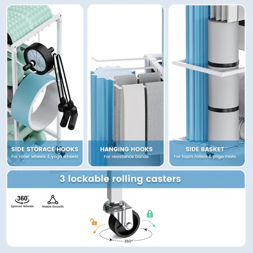 Miniatura 4 de Estante de Almacenamiento para Esterilla de Yoga, Estante de Almacenamiento para Gimnasio en Casa, Organizador de Almacenamiento de Equipo de Beige