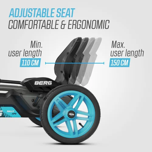 Miniatura 4 de BERG Pedal Kart Rally APX Azul Vehículo para Niños, Kart de Pedal con Asiento Ajustable, con Freno de Libre Accionamiento, Juguetes para Niños