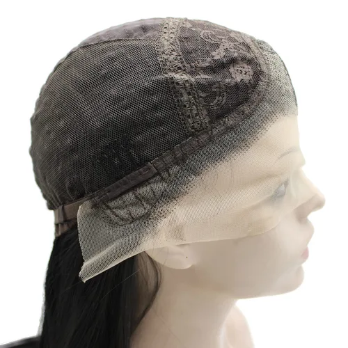 Miniatura 6 de Mxangel - Peluca de cabello sintético largo y lacio con encaje frontal, color negro, natural atado a mano, resistente al calor