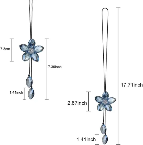 Miniatura 2 de Accesorio de pendiente decorativo, diseño de flor de cristal, para espejo retrovisor de vehículo, Azul
