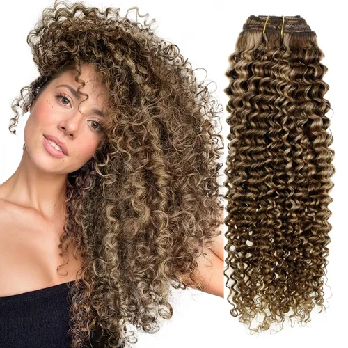Miniatura 13 de Hetto - Extensiones de cabello humano onduladas con clip, color #2 castaño oscuro, extensiones de cabello humano natural para cabeza completa