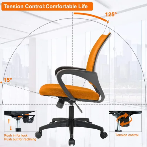 Miniatura 3 de Meet Perfect Silla ejecutiva moderna de escritorio ejecutivo para oficina, con respaldo medio, silla de trabajo giratoria ajustable de malla Naranja