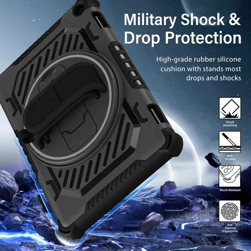 Miniatura 5 de ROISKIN Funda para Tablet Fire HD 10 de 2023 con soporte de patada de 360 y correa de mano