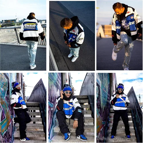 Miniatura 4 de Vamtac Vintage Hombres Motocicleta Bomber Varsity Chaquetas Gráfico Casual Flojo Hip-Hop Letterman Streetwear Uniformes, 01-Blanco