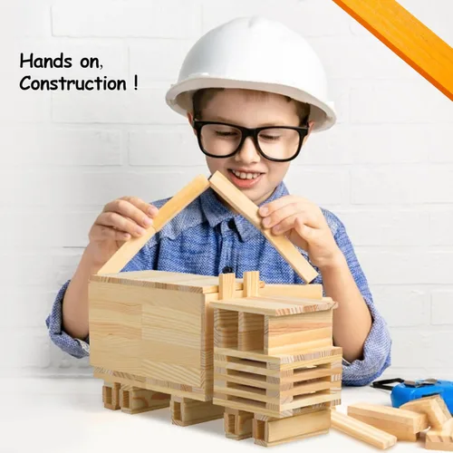 Miniatura 4 de Juego de 100 piezas de bloques de construcción clásicos de madera, juguetes de construcción STEM sólidos para niños, juguetes Montessori