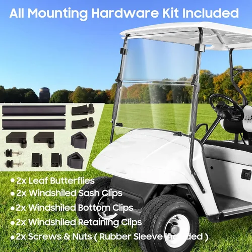 Miniatura 8 de 10L0L Parabrisas para carrito de golf EZGO TXT a gas y eléctrico 1995 en adelante, plegable, anti-UV y resistente a los impactos, Transparente
