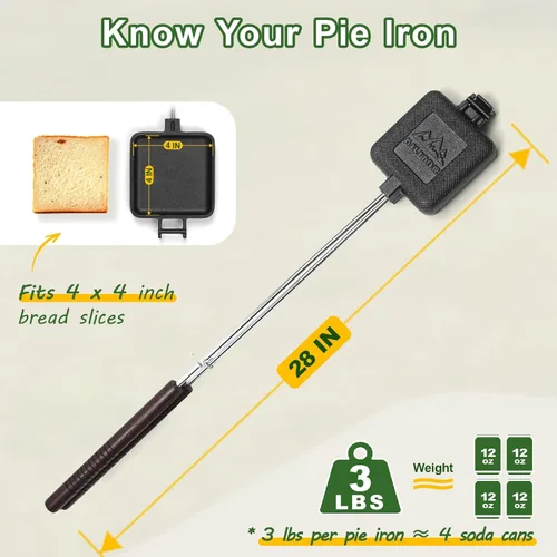 Miniatura 3 de AILITOR Mountain Pie Maker - Juego de 2 planchas de hierro fundido para acampar con bolsa de almacenamiento, sandwichera de hierro fundido
