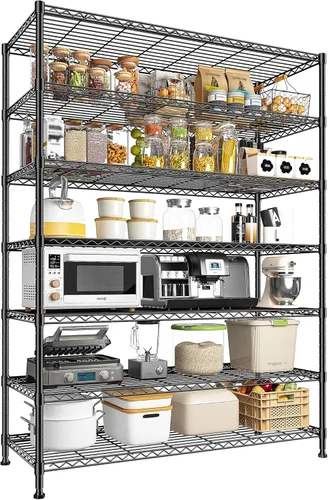 Unidad de Estantería de Metal de 82.6"H, Estantes de Almacenamiento de 7 Niveles, Estantes de Alambre Ajustables, Estante de Alambre Metálico,
