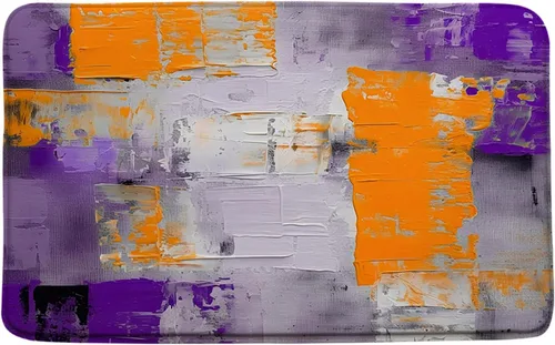 Miniatura 9 de Tapete de baño azul, gris y naranja, azul quemado, naranja y gris, pintura abstracta de pinceladas, arte moderno, decoración de baño, tapete